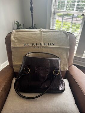 Burberry Manor Large Glazed Leather Tote Bag, Dark Brown Espresso